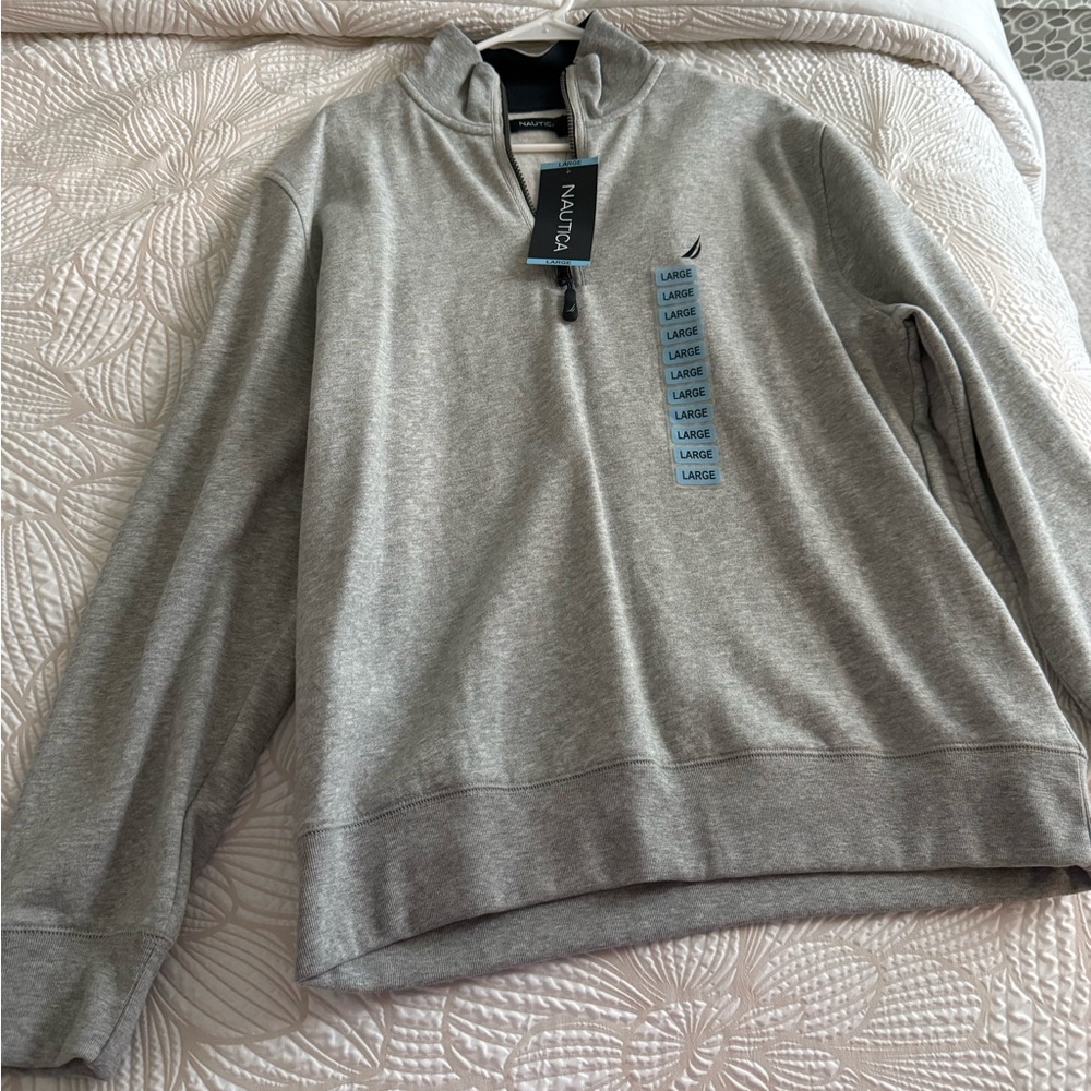 Nautica Men's Light Gray Zip-Up Sweater